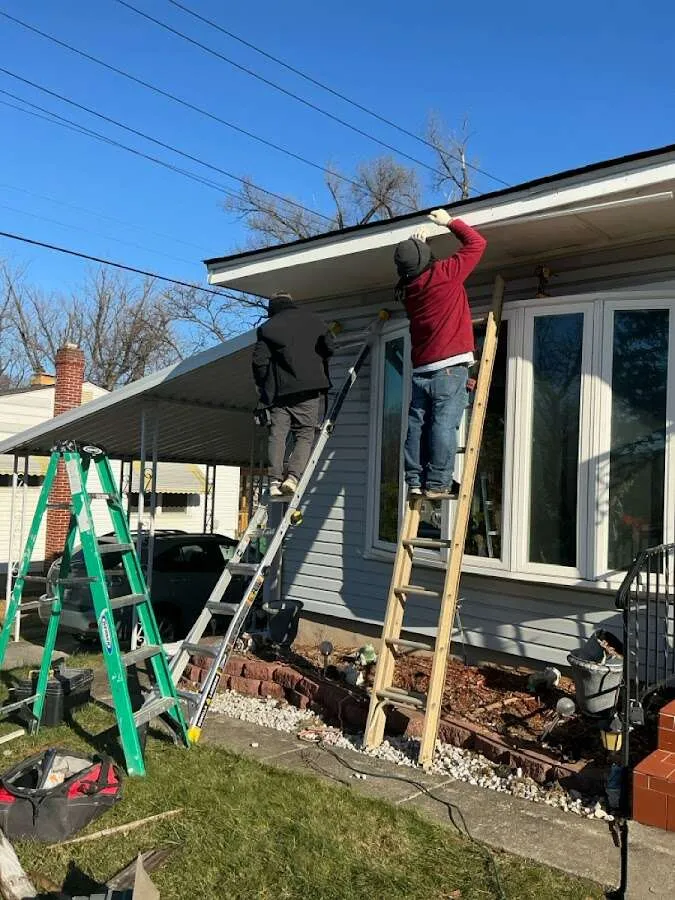 Restoration crew performing exterior repair in North Ridgeville